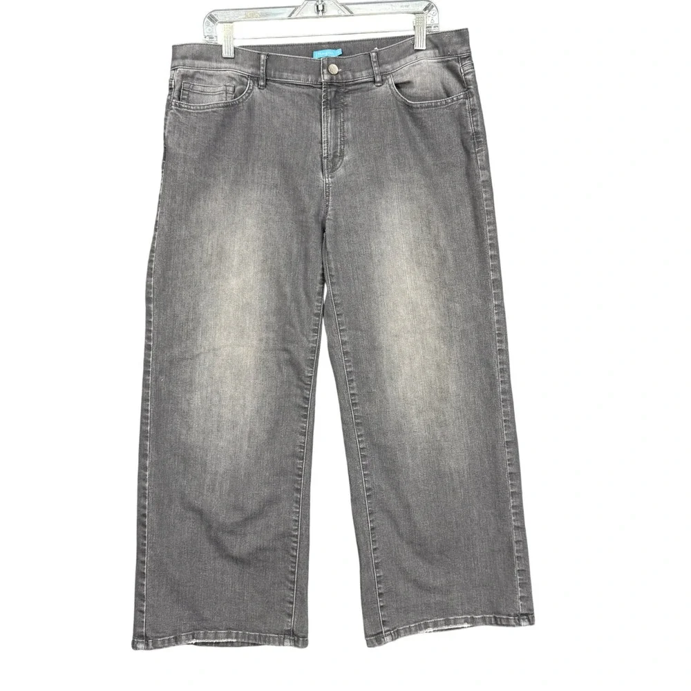 J McLaughlin Wide Leg Jeans Womens 10 Grey High Rise Cropped Faded Stretch Denim